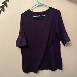 LOFT Purple Bell Sleeve Pleated Blouse